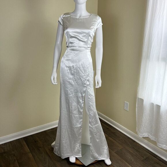 Lulus Women's Size L Sophisticated Romance White Satin Backless Maxi Dress NEW - Picture 6 of 14